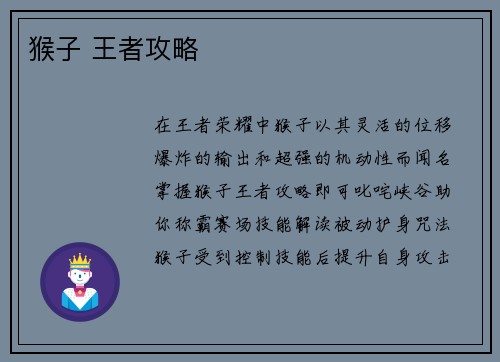 猴子 王者攻略